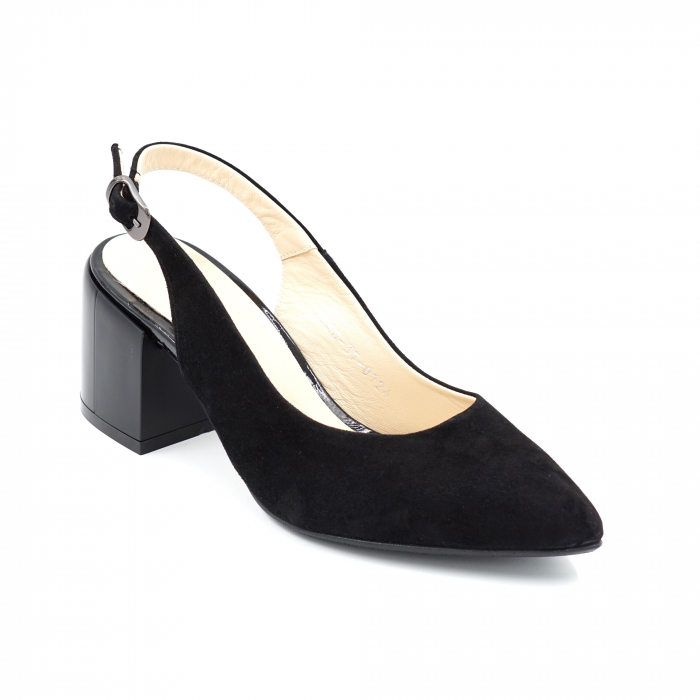 Sandale dama din piele naturala intoarsa neagra cu varf ascutit stileto si toc mic gros 6 cm 0124-24 [2]