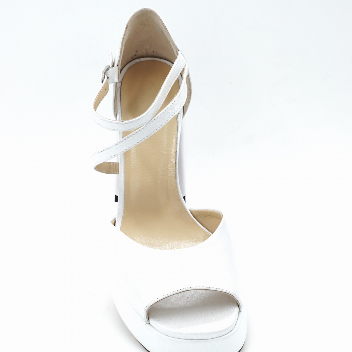 Sandale dama din piele naturala alba pt mireasa cu varf patrat, toc inalt gros imbracat 9 cm si platforma 2 cm [3]