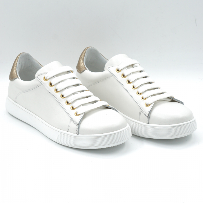 Pantofi dama tip adidas din piele naturala alba si aurie cu varf rotund si talpa joasa 2 cm 63021-1-24 [3]