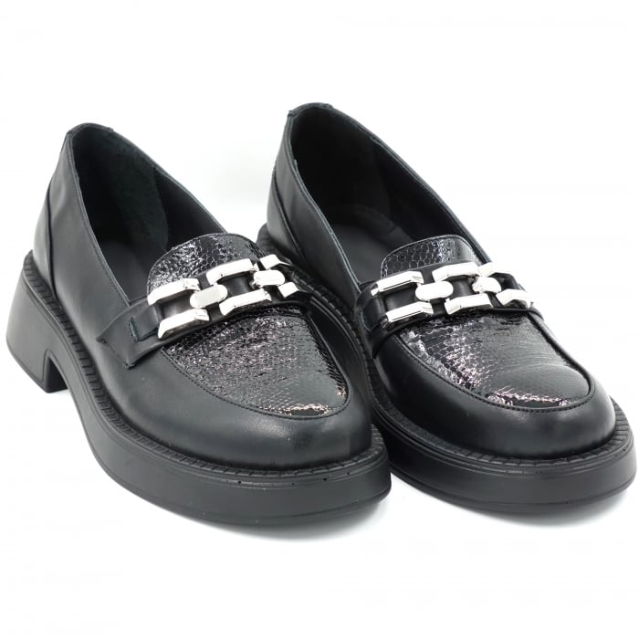 Pantofi dama casual loafers din piele naturala neagra cu varf rotund si talpa 3 cm  63120-1-24 [3]