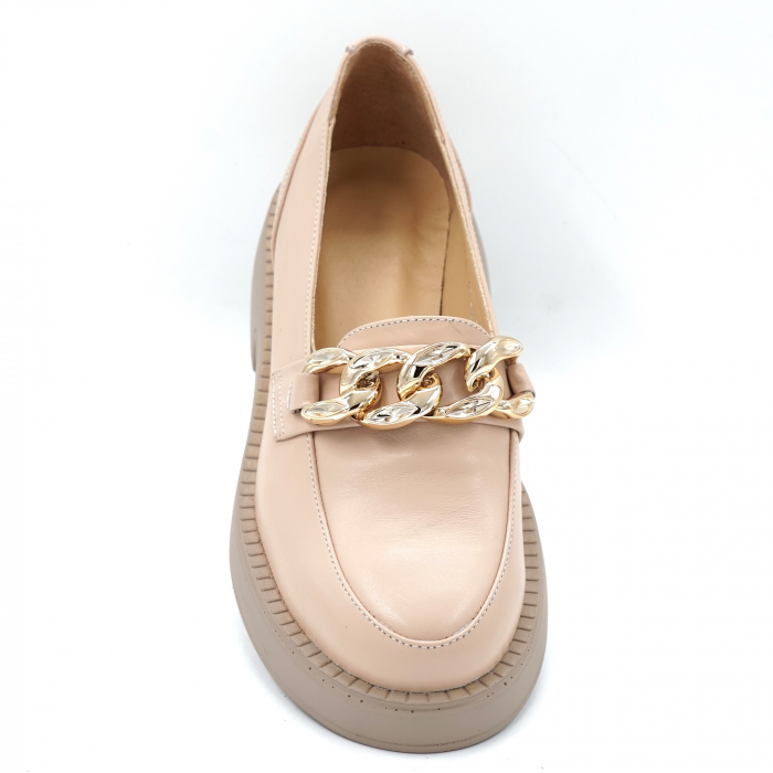 Pantofi dama casual loafers din piele naturala bej roze cu varf rotund si talpa de 3 cm 63420-24 [3]