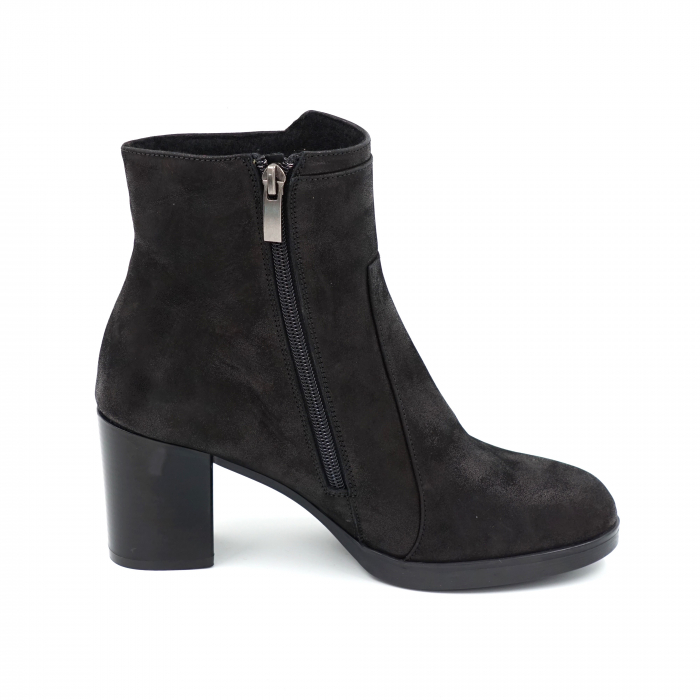 Ghete dama casual din piele naturala neagra cu imprimeu cu varf rotund si toc mic gros 5 cm 76020-1-23 [4]