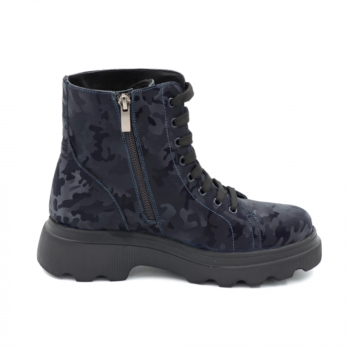 Ghete dama casual din piele naturala cu imprimeu bleumaren militar 3D cu varf rotund si talpa 3 cm  375221-23 [3]