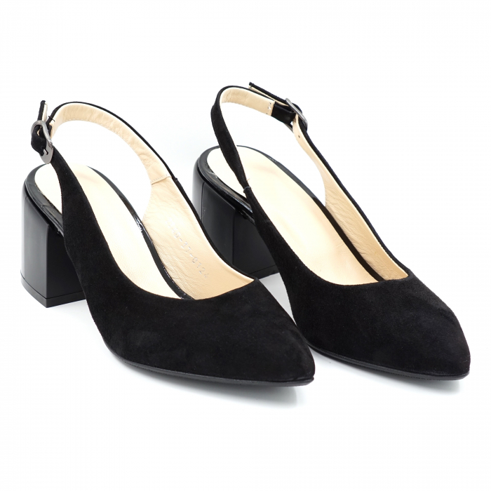 Sandale dama din piele naturala intoarsa neagra cu varf ascutit stileto si toc mic gros 6 cm 0124-24 [3]