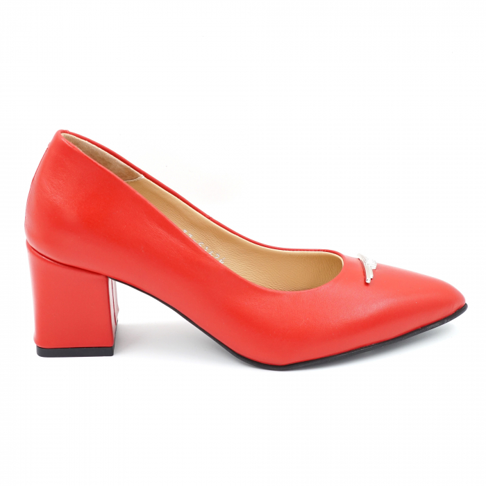 Pantofi dama din piele naturala rosie cu varf ascutit stileto si toc mic gros imbracat 6 cm 51624-2-24 [4]