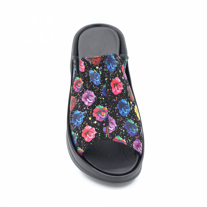 Papuci dama din piele naturala cu imprimeu floral cu varf rotund si talpa inalta 5 cm 1120-3-24 [5]