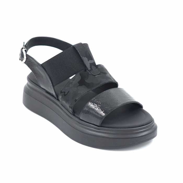 Sandale dama din piele naturala lacuita neagra si cu imprimeu militar negru cu varf rotund si talpa inalta 5 cm 2321-24  cu imprimeu miltar negru, talpa joasa 6 cm [4]