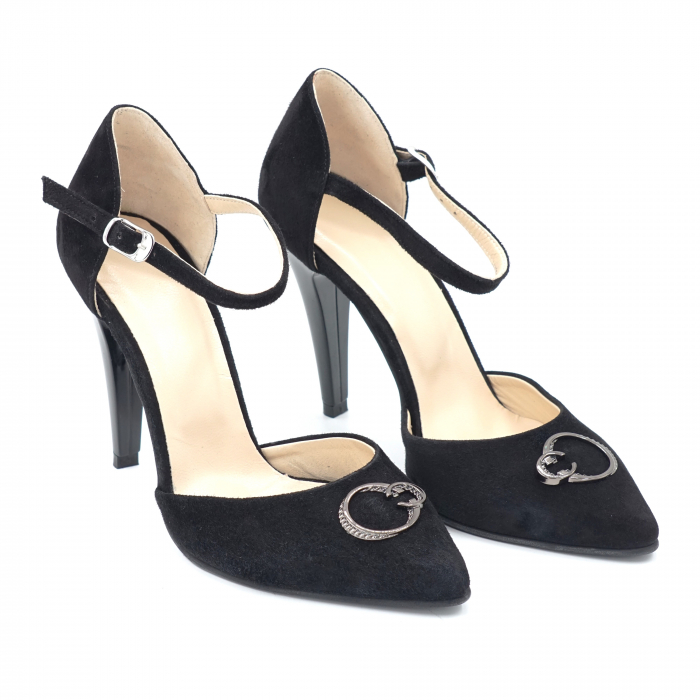 Sandale dama din piele naturala intoarsa neagra cu varf ascutit stileto si toc subtire inalt 10 cm 1074-24 [2]
