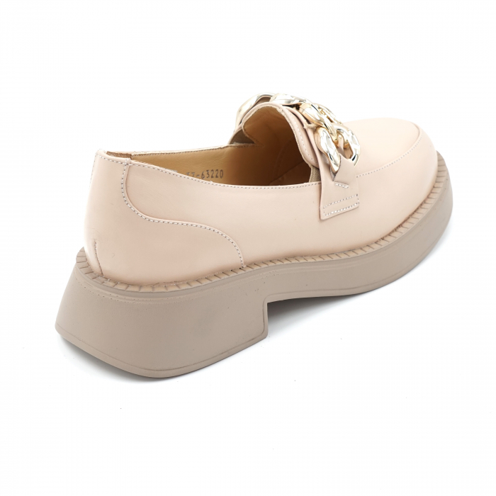 Pantofi dama casual loafers din piele naturala bej roze cu varf rotund si talpa de 3 cm 63420-24 [4]