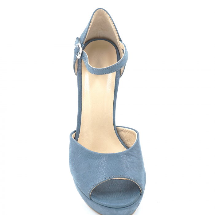 Sandale dama din piele naturala albastru deschis bleu metalizat cu varf rotund, platforma 2 cm si toc inalt gros imbracat 11 cm 1065-4-24 [5]