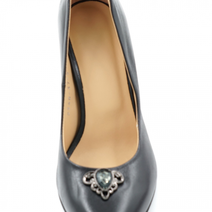 Pantofi dama din piele naturala simpla neagra cu varf ascutit stileto si toc mediu gros tip bricheta 8 cm 51324-1-24 [5]