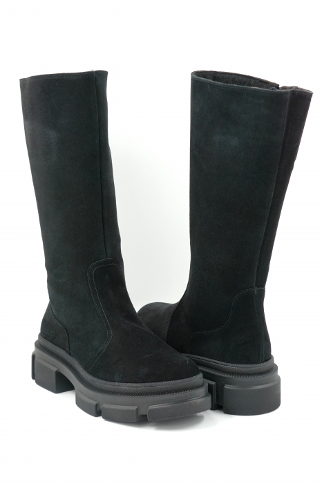 Cizme dama casual scurte din piele naturala intoarsa neagra cu varf rotund si talpa 3 cm 77921-2-23 [4]