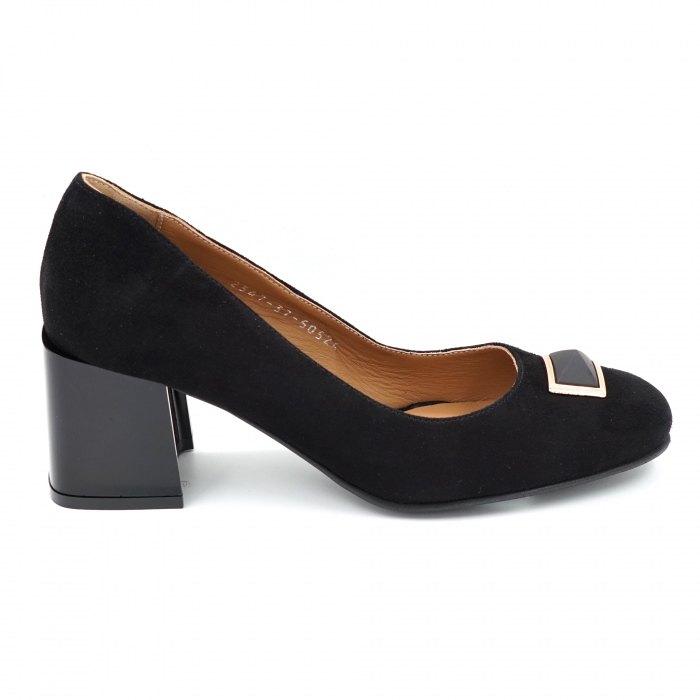 Pantofi dama din piele naturala intoarsa neagra cu varf rotund si toc mic gros 6 cm 50524-2-24 [3]