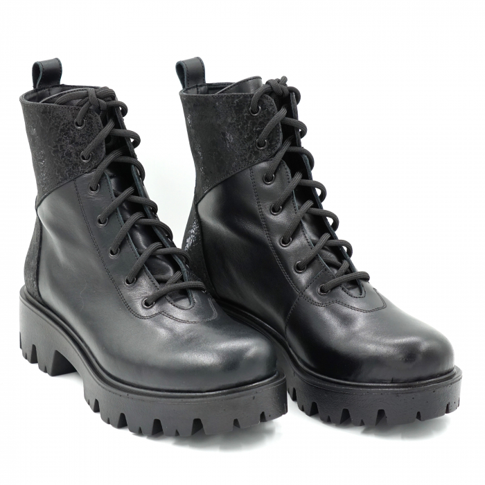 Ghete dama casual din piele naturala neagra si cu imprimeu cu varf rotund si talpa 4 cm   73121-1-23 [4]