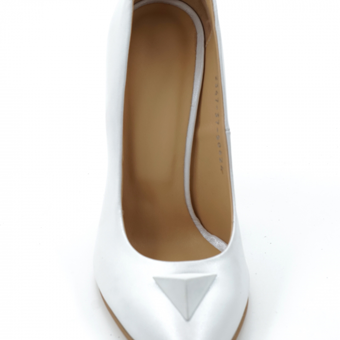 Pantofi dama din piele naturala alb box satinat cu varf ascutit stileto si toc inalt subtire 10 cm 50624-24 [5]