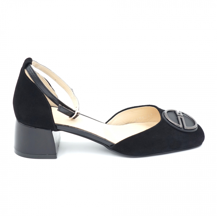 Sandale dama din piele naturala intoarsa neagra cu varf patrat si toc mic gros 4 cm 1045-24 [3]