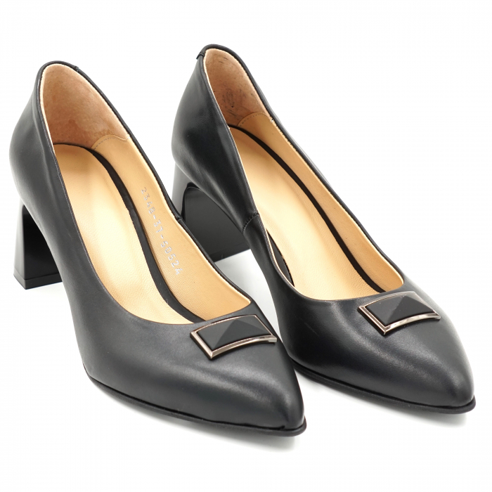 Pantofi dama din piele naturala neagra cu varf ascutit stileto si toc mic gros tip bricheta 6 cm 50524-3-24 [2]