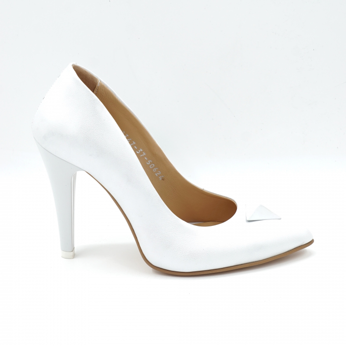 Pantofi dama din piele naturala alb box satinat cu varf ascutit stileto si toc inalt subtire 10 cm 50624-24 [4]