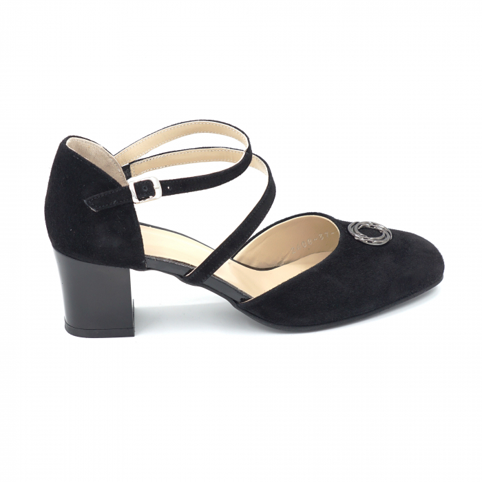 Sandale dama din piele naturala intoarsa neagra cu varf semirotund si toc mic gros 6 cm 1068-24 [2]