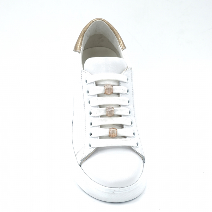 Pantofi dama tip adidas din piele naturala alba si aurie cu varf rotund si talpa 3 cm 63221-4-24 [5]