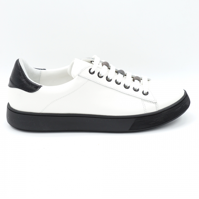Pantofi dama tip adidas din piele naturala alba si lacuita neagra cu varf rotund si talpa joasa 2 cm 63221-3-24 [3]