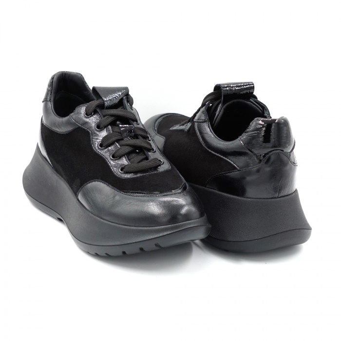 Pantofi dama tip adidas din piele naturala intoarsa si lacuita neagra cu varf rotund si talpa 4 cm  51121-9-24 [4]