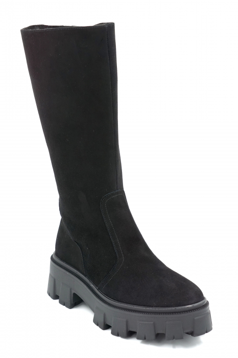 Cizme dama casual scurte din piele naturala intoarsa neagra cu varf rotund si talpa 5 cm 77921-23 [2]