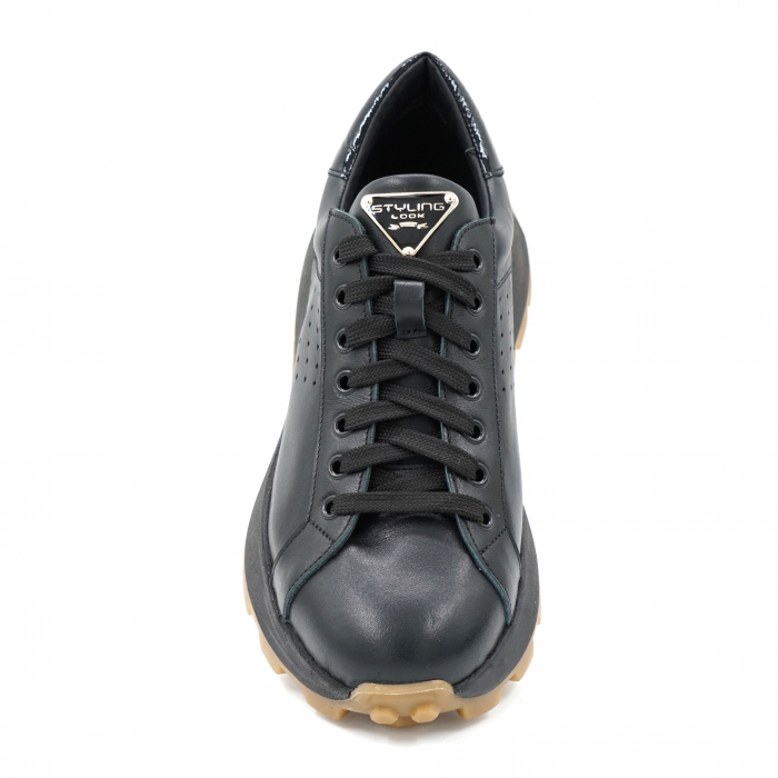 Pantofi dama tip adidas din piele naturala neagra cu varf rotund si talpa 4 cm 63521-24 [5]