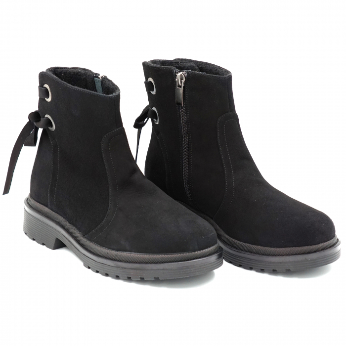 Ghete dama din piele naturala intoarsa neagra cu accesorii metalice cu varf rotund si talpa 3 cm 71120-23 [3]