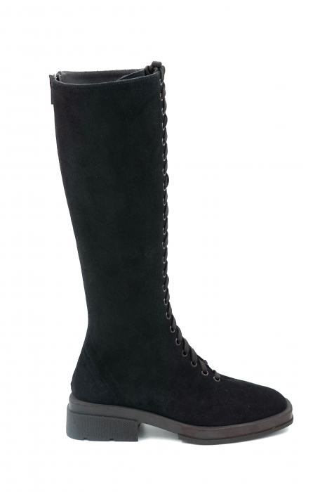 Cizme dama lungi casual din piele naturala intoarsa neagra cu varf rotund si talpa 2 cm 77021-1-23 [1]