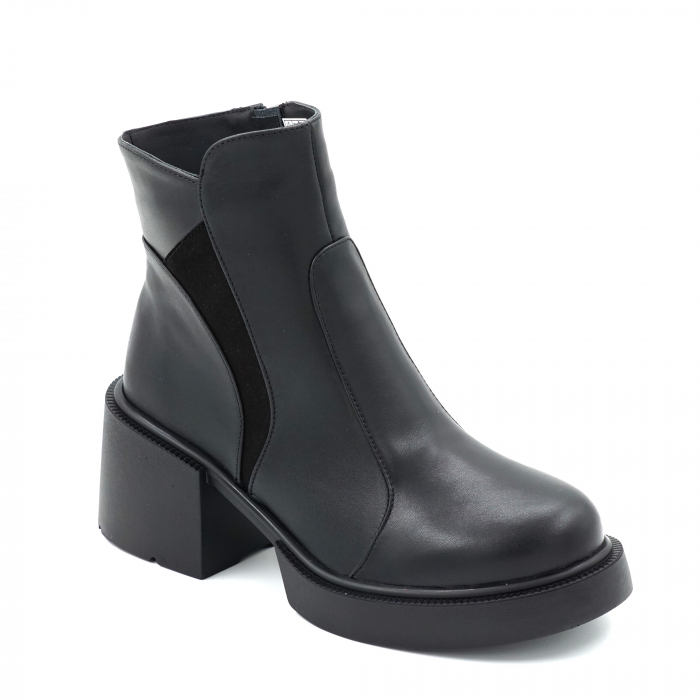 Ghete dama casual din piele naturala neagra cu varf rotund si toc mic gros 5 cm 70220-3-23 [2]