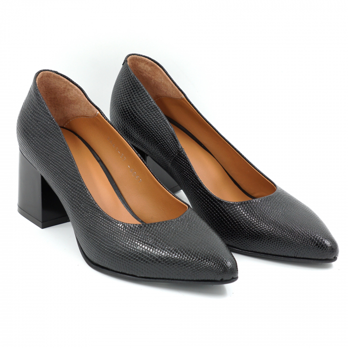Pantofi dama din piele naturala neagra cu varf ascutit stileto si toc mic gros 6 cm  6057-1-25 [4]
