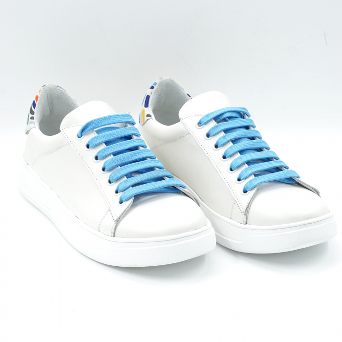 Pantofi dama tip adidas din piele naturala alba si cu imprimeu colorat cu varf rotund si talpa joasa 2 cm t 63021-2-24 [3]