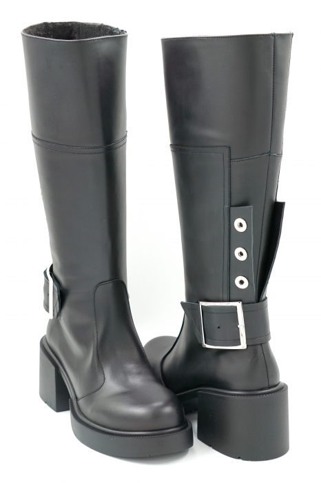 Cizme dama lungi casual din piele naturala neagra cu varf rotund, talpa 4 cm si accesorii metalice 74819-3-23 [4]