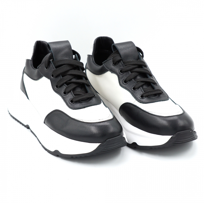 Pantofi dama tip adidas din piele naturala alba si neagra cu varf rotund si talpa 4 cm 51121-7-24 [3]