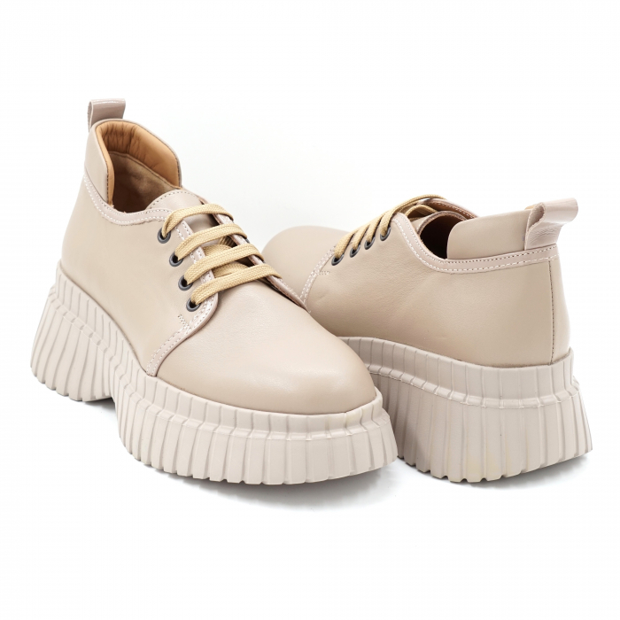 Pantofi dama tip adidas din piele naturala nude bej cu varf rotund si talpa inalta de 4 cm 63320-24 [4]