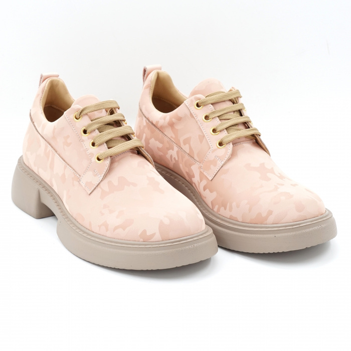 Pantofi dama casual din piele naturala nude roze cu insertii 3D cu varf rotund si talpa 3 cm 50321-4-24 [4]