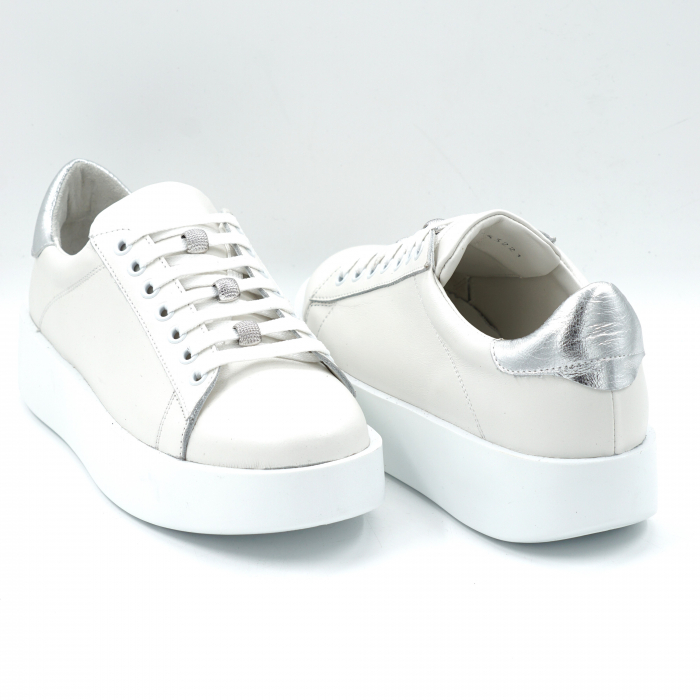 Pantofi dama tip adidas din piele naturala alba si argintie cu varf rotund si talpa 4 cm  63221-24 [4]