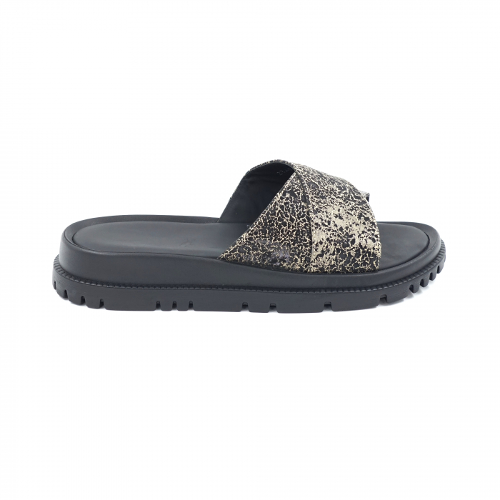 Papuci dama din piele naturala cu imprimeu maro negru cu varf rotund si talpa joasa 3 cm  7220-24 [5]