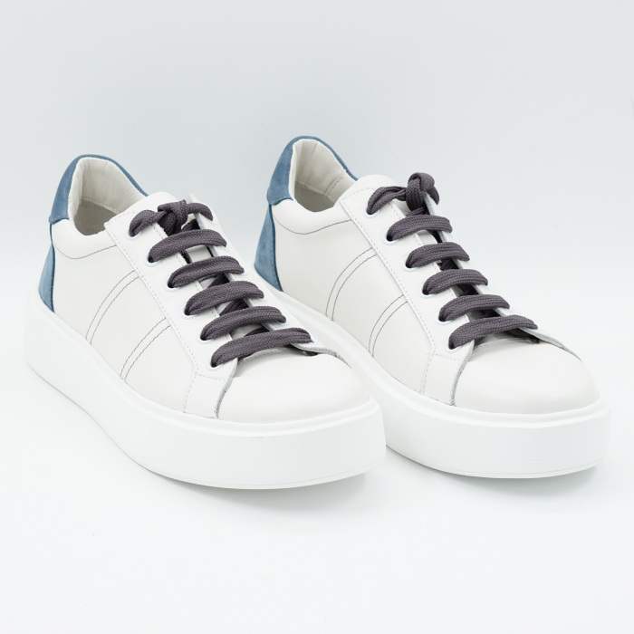 Pantofi dama tip adidas din piele naturala alba si albastru deschis sidef cu varf rtound si talpa 3 cm  50621-3-24 [3]