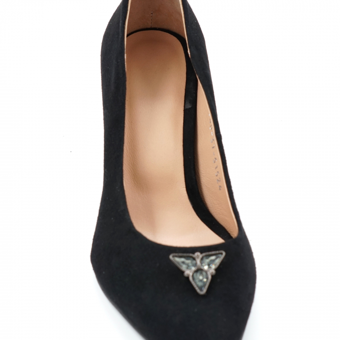 Pantofi dama din piele naturala intoarsa neagra cu varf ascutit stileto si toc mic gros 6 cm 51524-3-24 [5]