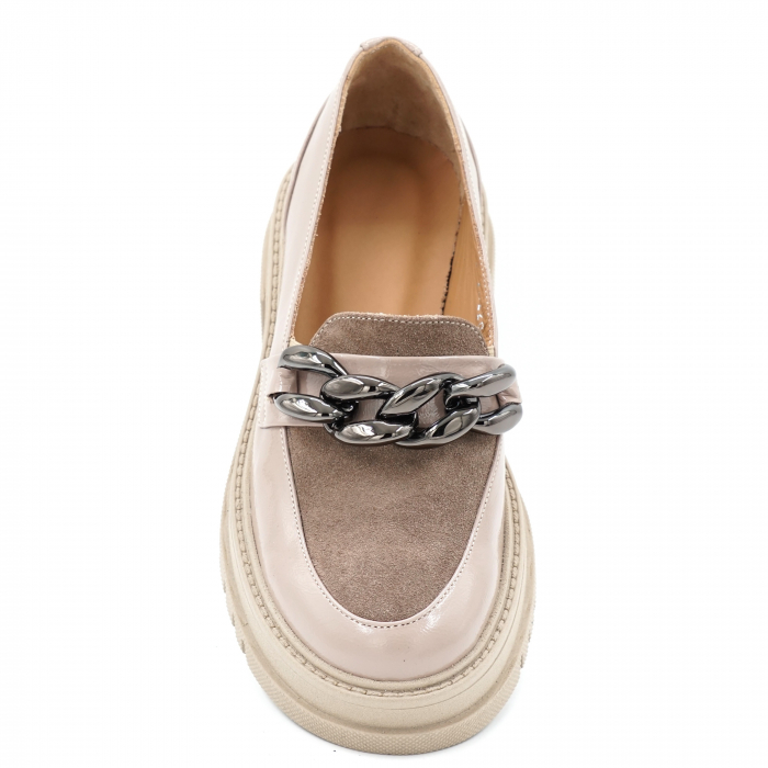 Pantofi dama casual loafers din piele naturala intoarsa si lacuita grej cu varf rotund si talpa inalta 5 cm 63220-24 [4]