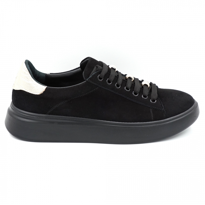 Pantofi dama tip adidas din piele naturala intoarsa neagra si aurie cu varf rotund si talpa 3 cm 63221-1-24 [3]