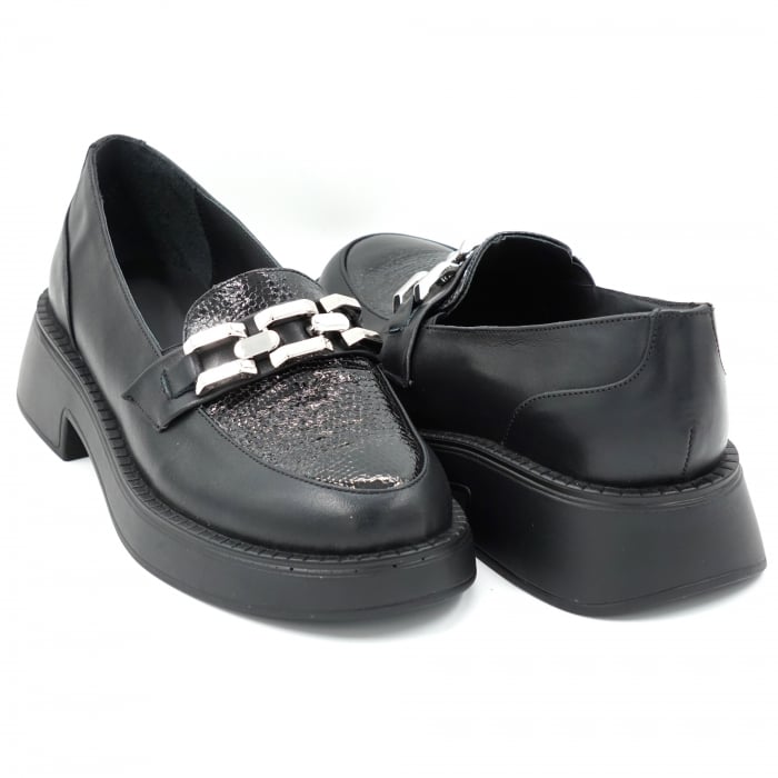 Pantofi dama casual loafers din piele naturala neagra cu varf rotund si talpa 3 cm  63120-1-24 [4]