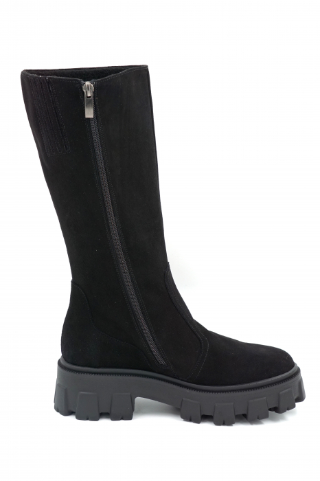 Cizme dama casual scurte din piele naturala intoarsa neagra cu varf rotund si talpa 5 cm 77921-23 [3]