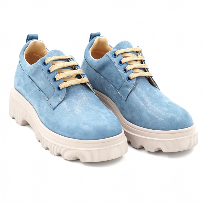 Pantofi dama casual din piele naturala albastru deschis sidef cu varf rotund si talpa 4 cm 50321-1-24 [3]