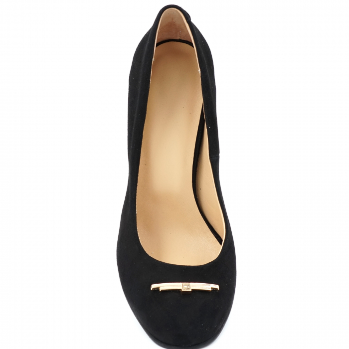 Pantofi dama din piele naturala intoarsa neagra cu varf rotund si toc inalt gros 9 cm 51624-1-24 [5]