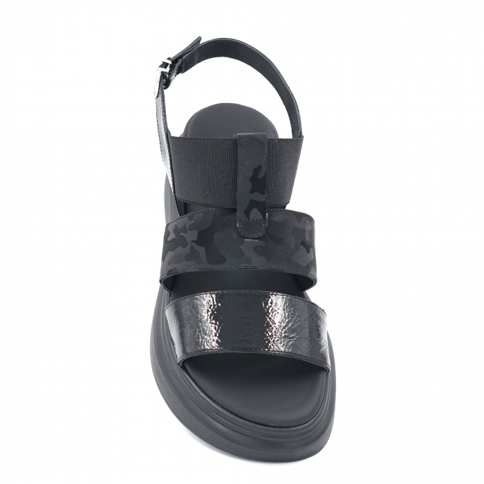 Sandale dama din piele naturala lacuita neagra si cu imprimeu militar negru cu varf rotund si talpa inalta 5 cm 2321-24  cu imprimeu miltar negru, talpa joasa 6 cm [5]