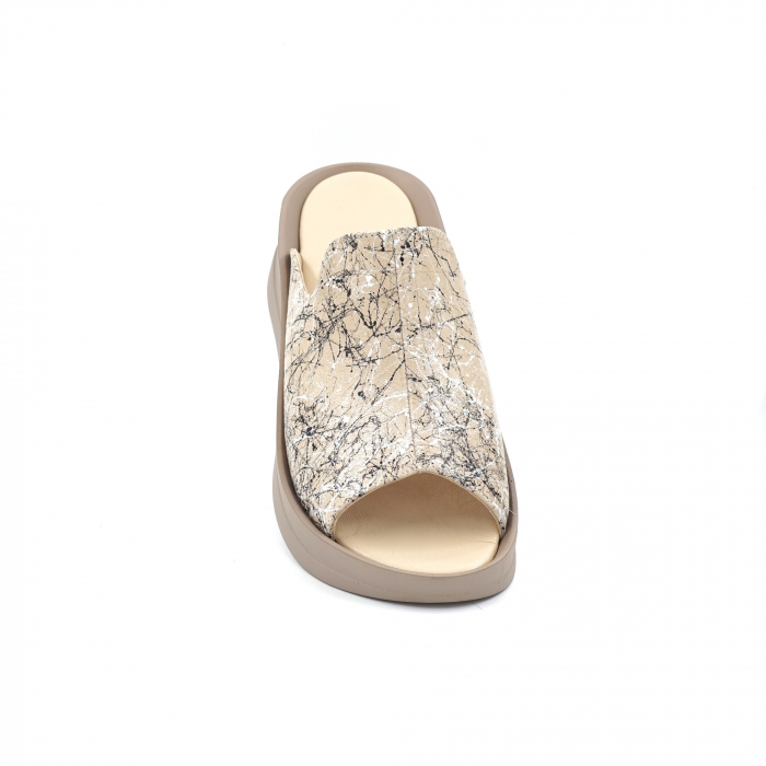 Papuci dama din piele naturala nude bej cu imprimeu cu varf rotund si talpa inalta 6 cm 1120-2-24 [5]