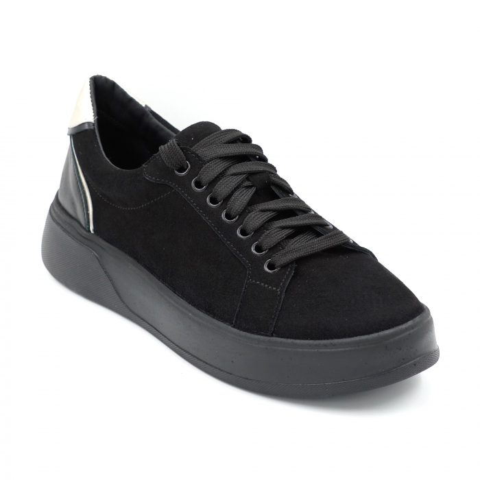 Pantofi dama tip adidas din piele naturala intoarsa neagra si argintie cu varf rotund si talpa 3 cm 63621-24 [3]